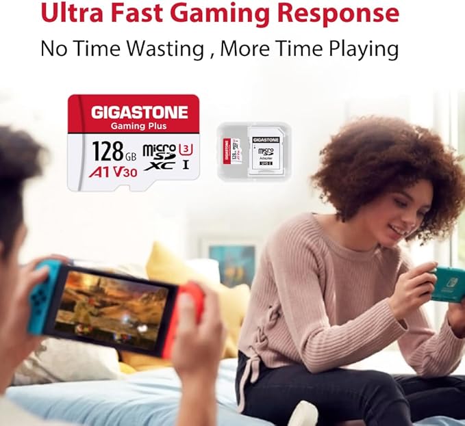 【for Switch 1 Only】 GIGASTONE 128GB Micro SD Card with USB C Card Reader, Gaming Plus, MicroSDXC Memory Card for Gaming Console, 4K Video Recording, UHS-I A1 U3 V30, up to 100MB/s, with Adapter