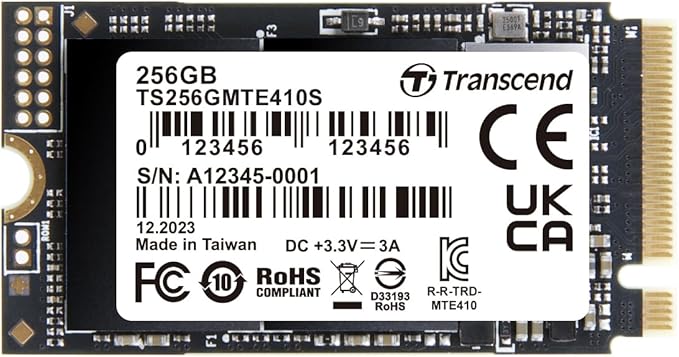 Transcend MTE410 256GB M.2 2242 SSD Up to 3300MB/s PCIe Gen4x4 NVMe 3D TLC for Ultra-Thin Laptops/Lenovo Legion Go&Yoga Gen 6/ASUS ExpertBook&ZenBook/Mini PC/DRAM-Less Design for Low Power Consumption