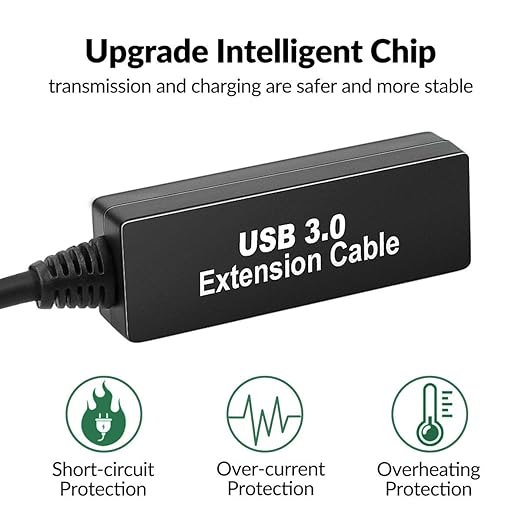 W WDX MAST DYNAPOINT LIMITED 50FT USB 3.0 Extension Cable,Active Type A-Male to A-Female Extender Cord, 2 Signal Boosters,Compatible Oculus Quest 2/3 VR,Printer, Webcam,Xbox, PS4 and More,