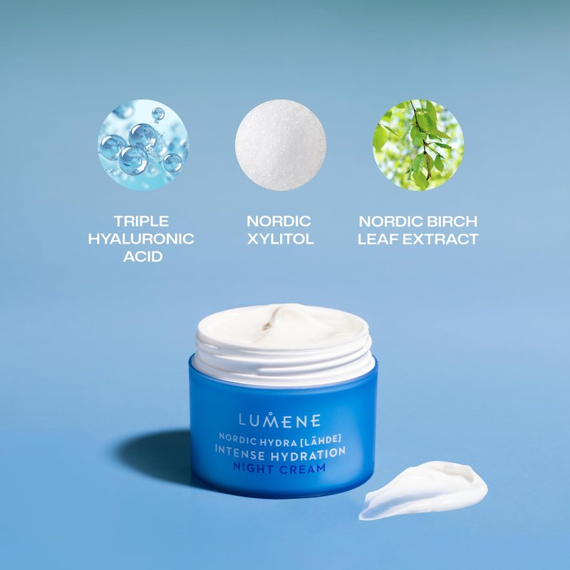 Lumene Nordic Hydra [LÄHDE] Intense Hydration Night Cream | Instant Hydration for Night Time Renewal | Plumps & Smooths Dehydrated Skin | With Organic Nordic Birch Sap | Vegan | 50ml