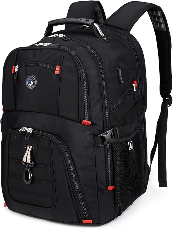 SHRRADOO Extra Large 50L Travel Laptop Backpack with combination lock, College Backpack Airline Approved Business Work Bag Fit 17 Inch Laptops for Men Women,Black