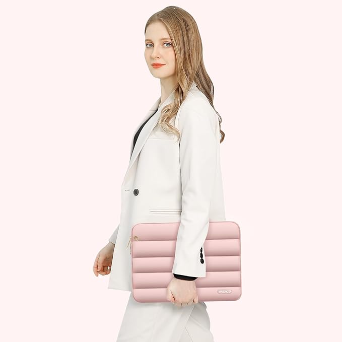 MOSISO Laptop Case 16 inch, 15-15.6 inch Puffy Laptop Sleeve Compatible with MacBook Pro 16 M5 M4 M3 M2 M1, HP Dell ASUS Acer Toshiba Lenovo, Polyester Horizontal Bag with Small Case, Pink