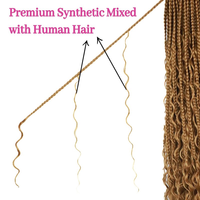 Boho Crochet Braids Human Hair 12 Inch Boho Crochet Braids Pre looped 9 Packs Bohemian Goddess Box Braids Crochet Hair For Women
