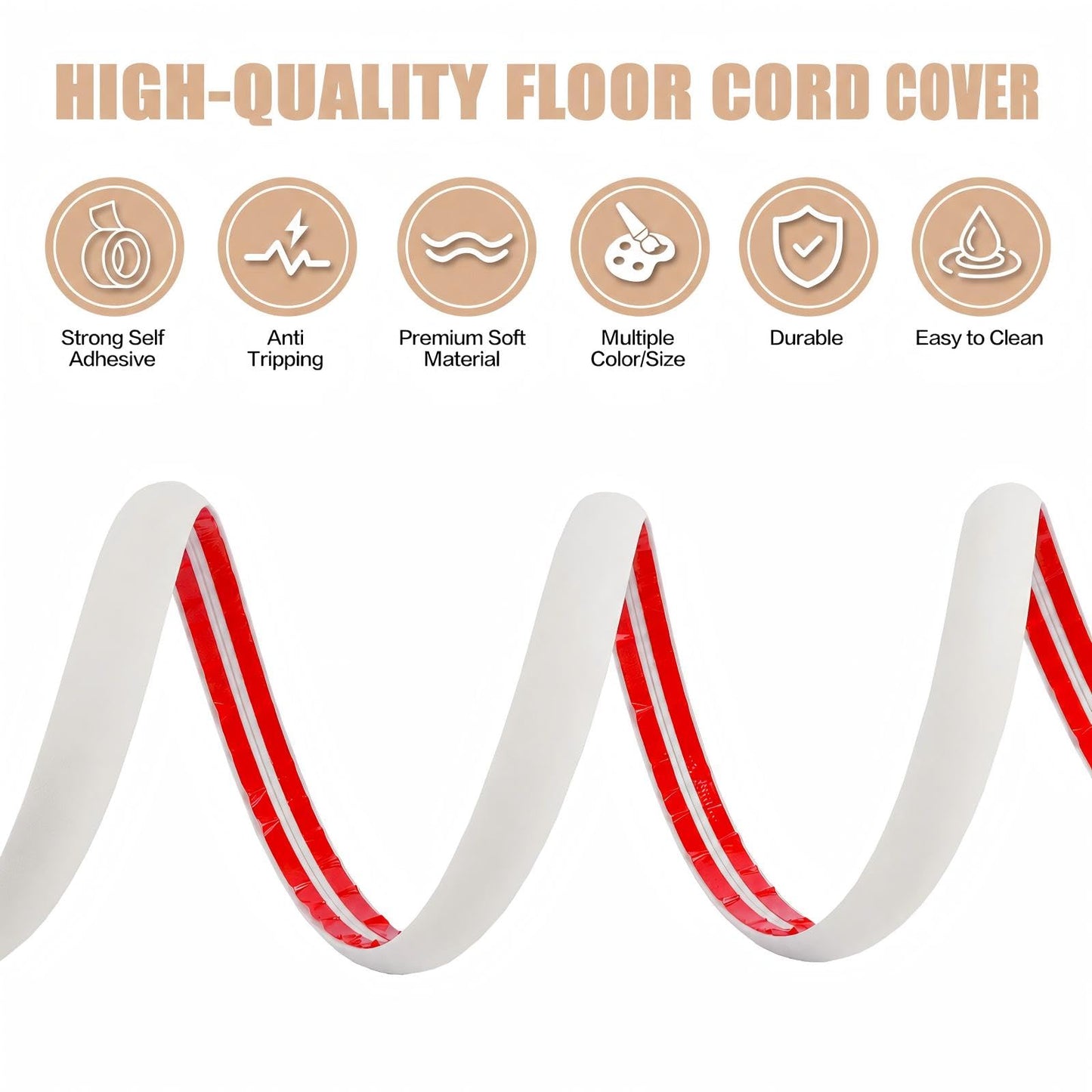 Floor Cord Cover Cable Cavity Self Adhesive Cord Hider Floor 10FT Floor Cable Management Power Cord Protector Floor Electric Cord Covers for Offices, Gym, Exhibitions (Beige, 1.97" x 10')