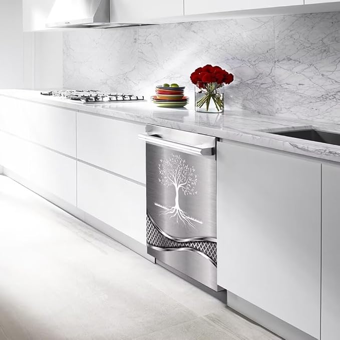 Stainless Steel Design Tree Pattern Kitchen Decorative Dishwasher Cover Magnet Sticker,Fridge Panel Door,Refrigerator Decal Home Decor 23x26inch