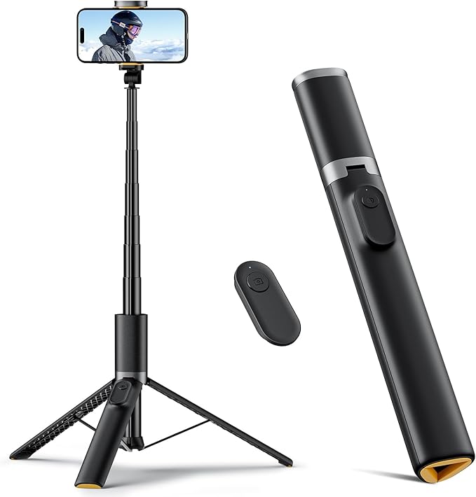 TODI 63" Cell Phone Selfie Stick Tripod, Portable Tripod for iPhone with Wireless Remote, Extendable Smartphone Stand, All-in-1, Compatible with iPhone/Android