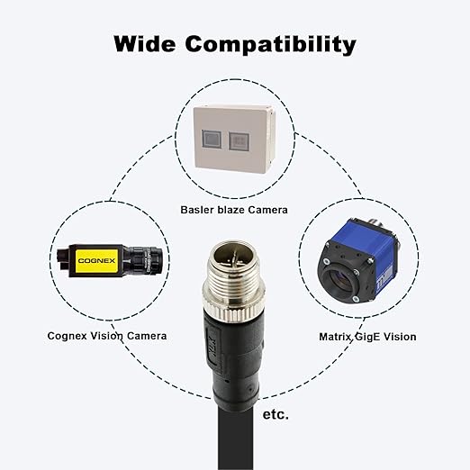 Alvin's Cables M12 8 Pin Male to RJ45 Shielded Ethernet Cable X Coded 8 Position Cat6a Cable for Cognex Industrial Camera 9.84ft/3M
