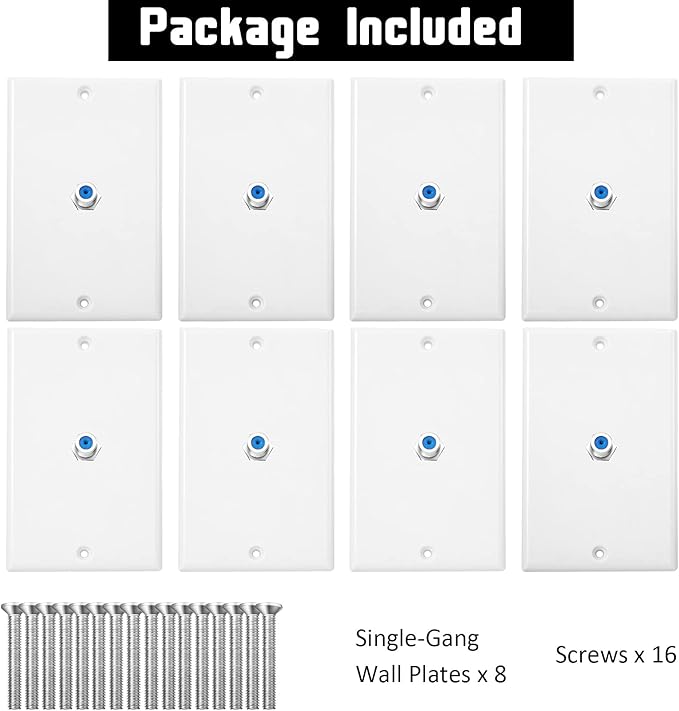 Weewooday 8 Pcs 1-Port TV Cable Wall Plate with F Connector Coax Wall Plate Video Jack Single Gang (Blue)