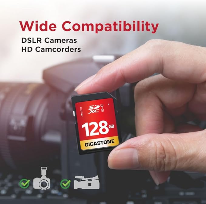 GIGASTONE 128GB SD Card 5-Pack UHS-I U1 Class 10 SDXC Memory Card Full HD Video for Digital Camera, Full-Sized SD Card, with 5 mini case