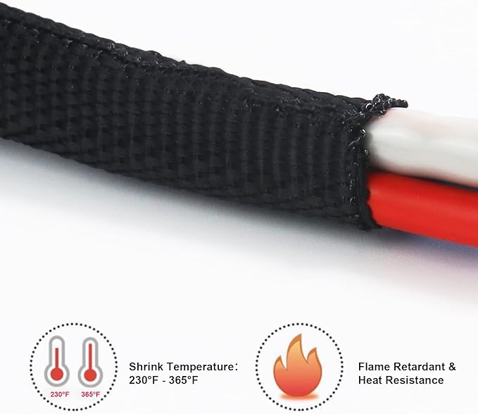 BuyUneed Braided Sleeving Heat Shrinkable Fabric 2:1 Ratio- Abrasion Protection Flexibility Wiring Harness Cable Sheath (3/8" ID, 16ft)