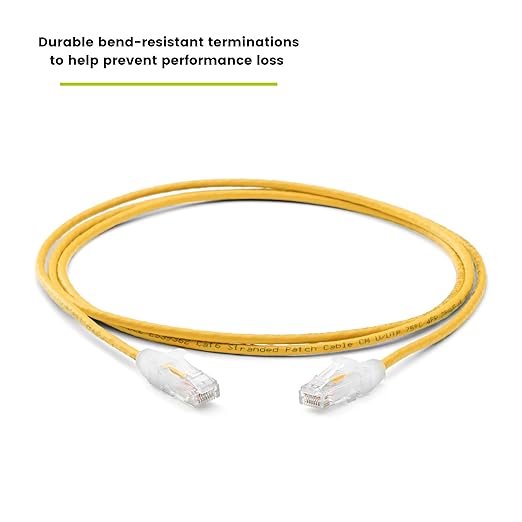 TRUECABLE Cat6 Component Rated Patch Cable, Unshielded (U/UTP), 5ft, Yellow, 28AWG Stranded Pure Copper, Snagless 10G High-Speed Ethernet Cable, PoE++ 4PPoE 100W, UL Listed, RoHS-3, 1 Pack