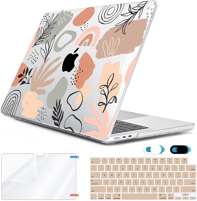 HOHAIYOO Compatible with 2026 2025 2024-2022 MacBook Air 13.6 inch Case M5 A3449 M4 A3240 M3 A3113 M2 A2681 with Touch ID, Plastic Hard Shell Case&Keyboard Film&Screen Film&Webcam Cover, Abstract Leaf