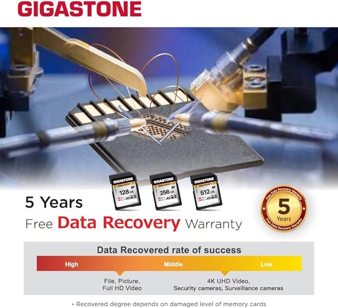 【5-Years Data Recovery】 GIGASTONE 128GB SD Card 2-Pack, 4K Camera Pro MAX, UHS-I A2 4K SDXC Memory Card High Speed 4K UHD Video Compatible with Kodak Digital Camera, with 2 Mini Cases