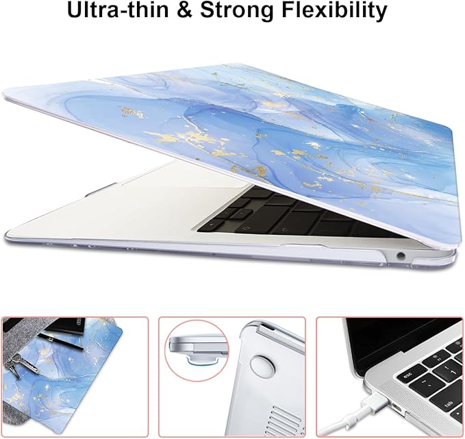 LCMOCICO Compatible with MacBook Air 13 inch Case 2021 2020 2019 2018 M1 A2337 A2179 A1932 with Retina Display & Touch ID, Pattern Plastic Hard Shell Case Keyboard Cover Screen Flim, Blue Marble
