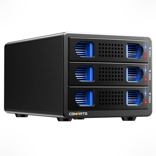 CENMATE Aluminum 3 Bay Hard Drive Enclosure with Cooling Fan for 2.5“/3.5" SATA HDD/SSD with USB A/C 3.0, Support Hot Swappable, Tool-Free HDD Enclosure, DAS(NO RAID/NAS)
