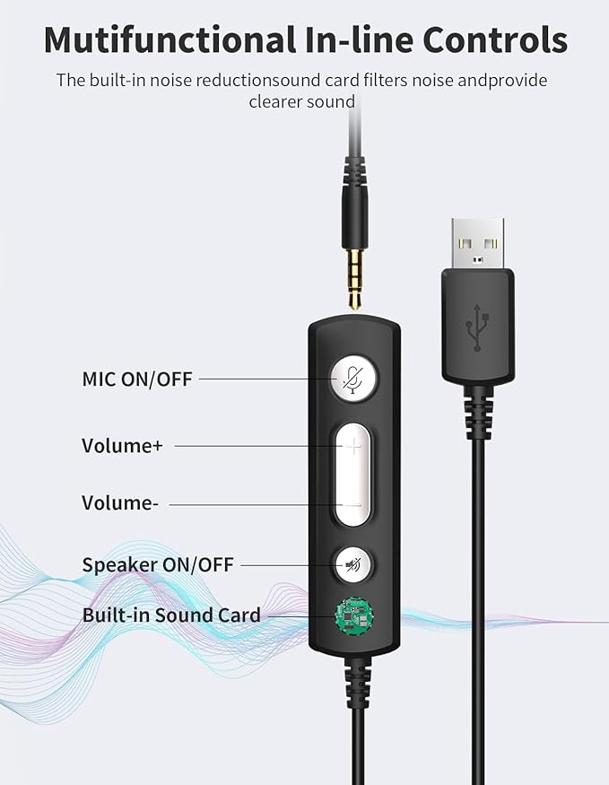 JabNecter Wired Headphones with Microphone for PC, On-Ear Computer Laptop USB Headset with Noise Cancelling Microphone in-line Control for Home Office Online Class Skype Zoom, (3.5mm + USB)