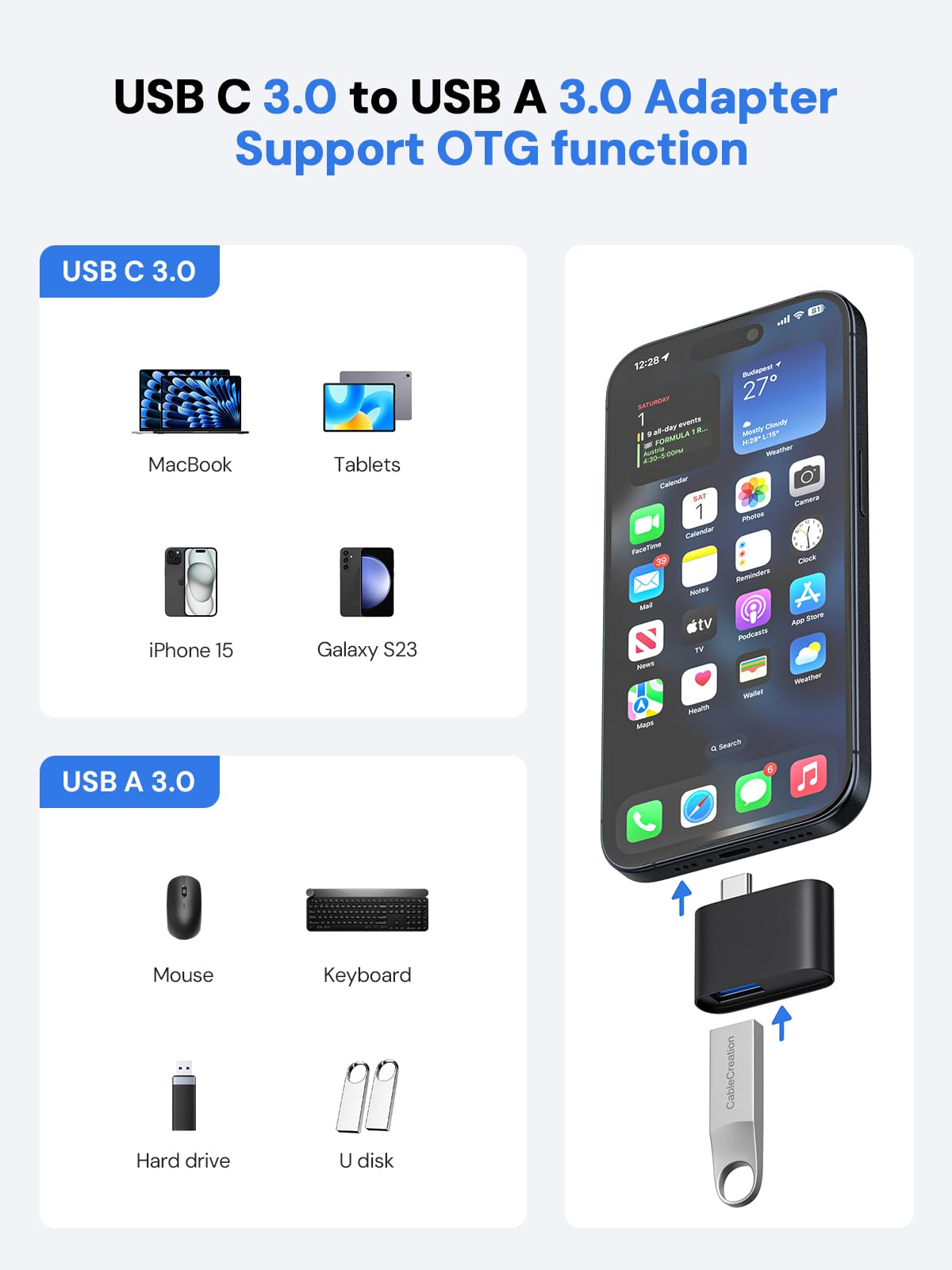SD Card Reader, Dockteck USB 3.0 Card Reader to Micro SD Card Adapter, 5G SD Memory Card Reader, USB A - C Adapter, Dual-Slot Card Reader for UHS-I SD/Micro SD/SDHC/SDXC/MMC, Support OTG for Plug&Play