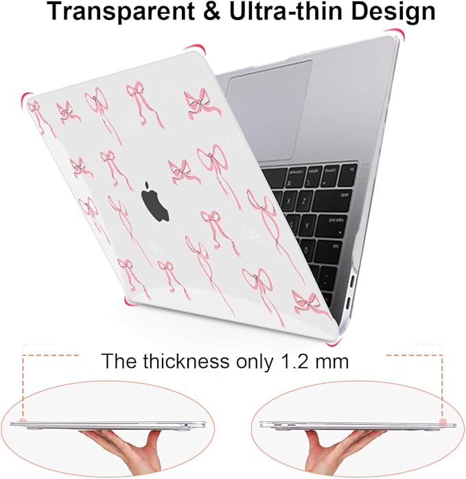 LCMOCICO Compatible with 2021 2020 2019 2018 MacBook Air 13 inch Case M1 A2337 A2179 A1932 with Touch ID, Crystal Clear Pattern Plastic Hard Shell Case for MacBook Air 13 M1 2021, Pink Bowknot