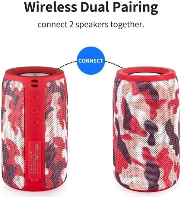 Musibaby M68 Bluetooth Speaker, 12W, IPX5, FM, USB AUX, Camo Red
