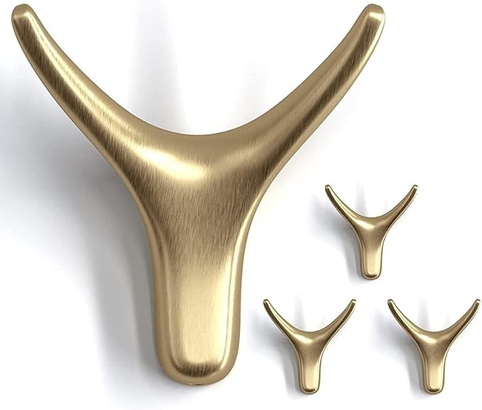 NETLKLA 4 Packs Towel Hooks,Coat Hook Cow Head Wall Hooks, Metal Heavy Duty Wall Hooks for Hanging Coats, Hats, Bags, Kitchenware and Towels in Living Room, Kitchen, Bedroom and Bathroom (Gold)