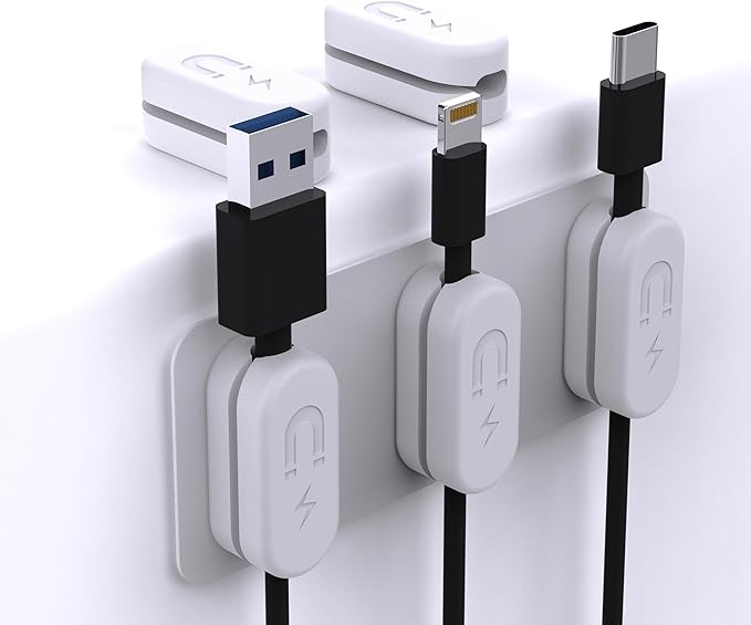 CHARGEWORX Pack of 5 Magnetic Cable Clips, Adhesive Cord Organizer for Desk, Nightstand, Wall or Car, Wire Holder for USB-C, Lightning and Micro-USB Cables
