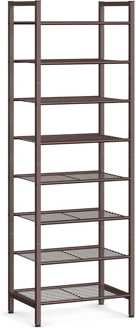 SONGMICS Narrow Shoe Rack - Sturdy 8-Tier Metal Organizer for Small Spaces | Bronze, 12"D x 17.6"W x 50.6"H