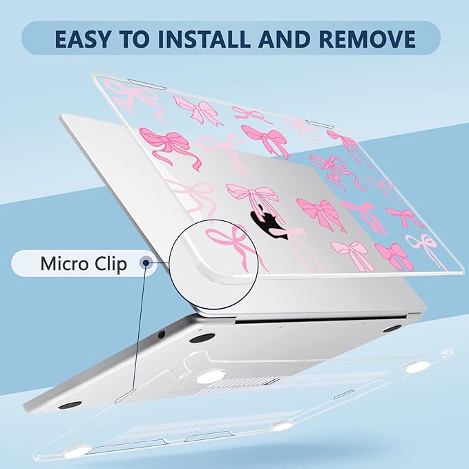 MecBevia Compatible with 2026 M5 MacBook Air 13 inch Case 2026 2025 2024-2022 M5 A3449 M4 A3240 M3 A3113 M2 A2681, Keyboard Cover, Screen Protector, Webcam Cover & Type-C OTG, Pink Bows