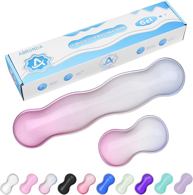 ABRONDA Gel Wrist Rest for Keyboard and Mouse, Wrist Rest for Keyboard, Mouse Wrist Support, Pain Relief, Cool Touch, Non-Skid, Keyboard and Mouse Wrist pad Set