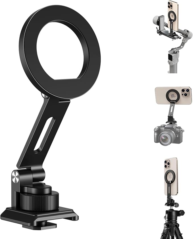 elitehood Magsafe Tripod Mount with Cold Shoe & Arca Port & 1/4" Thread, Aluminum Magnetic iPhone Tripod Mount Adapter for Camera, Adjustable Camera Phone Holder Attachment for iPhone & Smartphone