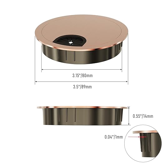 Skweawert 2 Pack Desk Grommet 3-1/8 Inch 80mm, Zinc Alloy Computer Desk Wire Hole Cover, Office Desktop Cord Cable Hole Metal Ring, Red Bronze