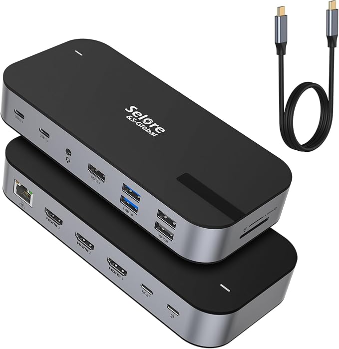 Selore USB C Dock 3 HDMI, Triple Monitor Docking Station, 16-in-1 Laptop Docking Station 3 Monitors with Triple HDMI, 10Gbps USB A/C 3.1, 100W PD, Ethernet, USB C Hub, USB C Dongle for Windows Mac