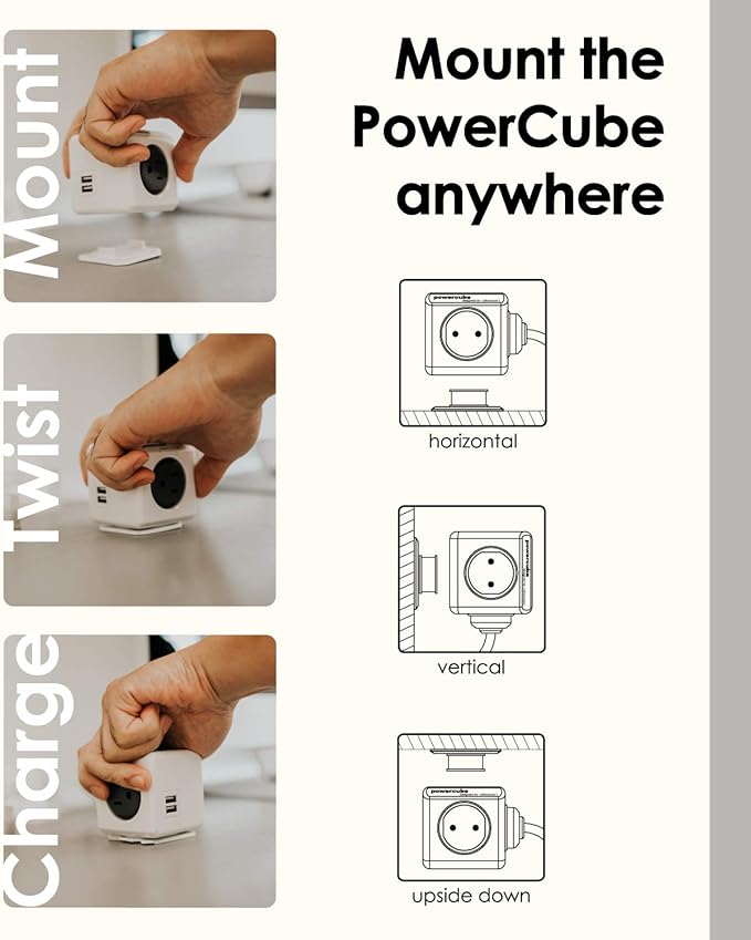 Power Strip Allocacoc PowerCube Extended USB 4 Outlets 2 USB 5ft Surge Protector Outlets Multiplier 15A 125V 1875W 14 AWG Heavy Duty Mounting Dock Travel Home Office Dorm Workspace Compact, ETL (BLUE)