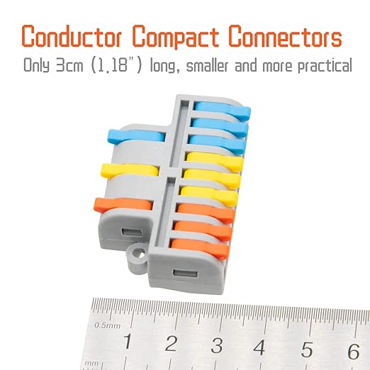 XALXMAW 5Pcs Lever Wire Connectors, 3 in 9 Out Quick Wiring Cable Electrical Connector Compact Push-in Conductor Terminal Block for 24-12 AWG