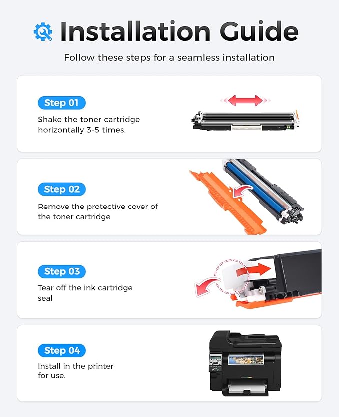 JCTONER 126A CE310A Toner Cartridge Set 4-Pack High Yield Replacement Compatible with Printer Ink Black Copy