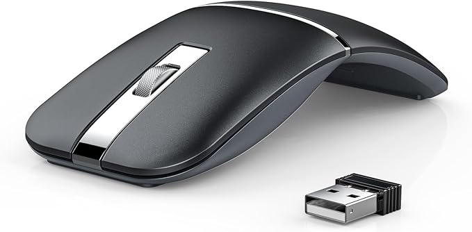 WFB 180° Flip Ultra-Thin Wireless Mouse, Bluetooth 5.0 & 2.4GHz Rechargeable Silent Travel Mouse, Ergonomic Rotatable Design for Laptop, PC, MacBook, Chromebook