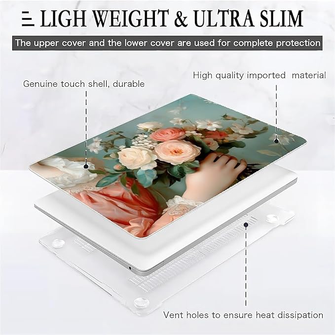 COTAIL Compatible with MacBook Air 13.3 13.6 Inch Case 2022 2021 2020 2019 Plastic Hard Shell Case Cover,13.3 Pro(A1706/A1708/A1989/A2159/A2289/A2338), A Lady with Flowers