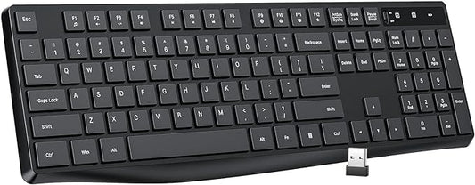 Lovaky Wireless Keyboard MK98, 2.4G USB Computer Cordless Keyboard, Enlarged Indicator Light, Ergonomic Full Size PC Keyboard with Number Pad for Windows, Laptop, Desktop, Chromebook, Notebook, Black