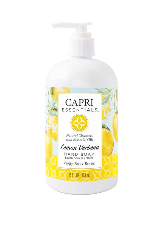CAPRI ESSENTIALS Hand Soap Liquid, Natural Household Cleaning Supplies, Gentle Plant Based Aromatic Hand Wash, Blend of Essential Oils, Removes Dirt & Grime, Lemon Verbena Scent, 16 FL Oz (3 Pack)