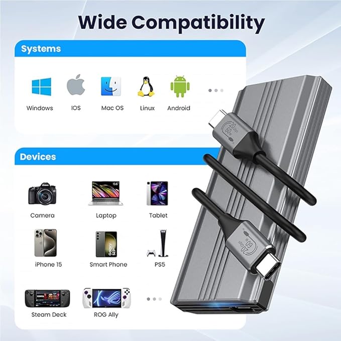 CY Type-C USB3.2 USB4 20Gbps to M-Key M.2 NGFF NVME SATA SSD PCBA Enclosure 2280/2242/2260mm RTL9220