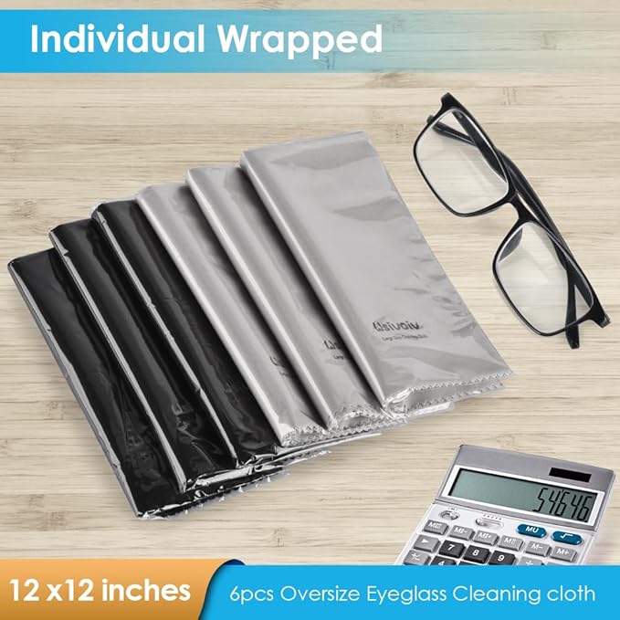 Wsivoiv 6PCS Large Eyeglass Cleaning Cloths, 12 x12 in Screen Cleaner