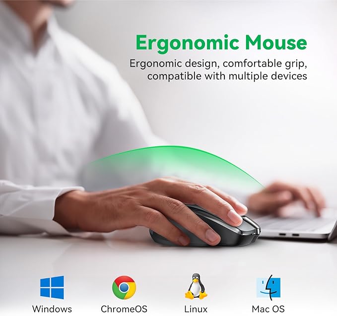 TechRise Bluetooth Mouse (BT5.0/3.0 & 2.4G) Rechargeable Wireless Mouse, 4800 DPI Optical Tracking, 6 Adjustable DPI, 2.4GHz with USB A Receiver, Quiet Clicks, Ergonomic Grips, 6 Buttons - Grey