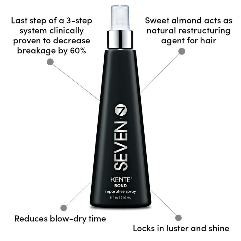 SEVEN Haircare Kente Bond Repair Prep Spray Leave In Treatment for Damaged Hair, Detangling Blow Dry Prep with Sweet Almond Conditioning Formula, Smooth Shine Strengthening Care for Women Men, 8 oz