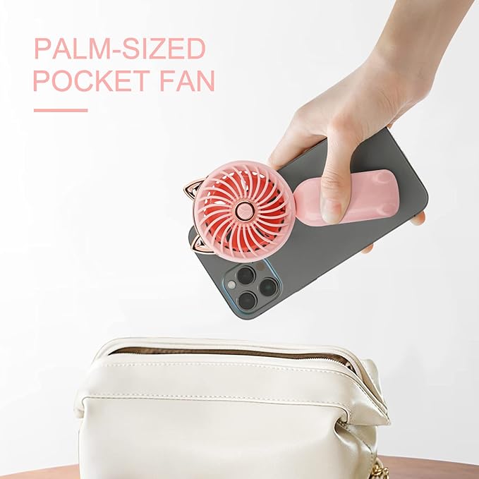 QearFun Handheld Lanyard Fan Portable, Mini Hand Held Fan with USB Rechargeable Battery, 3 Speed Strong Personal Table Fan, 8-12 Hours Small Makeup Fan for Girls Women Travel (White)