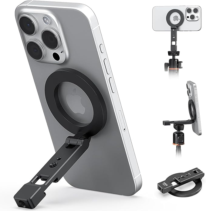 VRIG MG-23 Magnetic Phone Holder Compatible with Magsafe for iPhone 17 16 15 14 13 12 Pro Max Plus Series,Aluminum Tripod Mount Adapter with 1/4”-20 & Cold Shoe for Video Recording