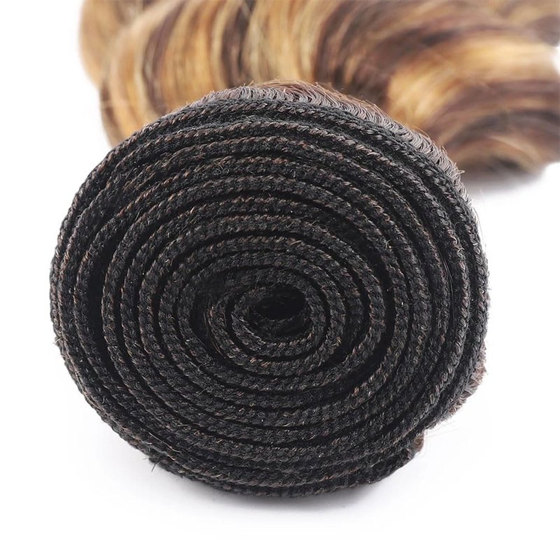 Ombre Bundles Human Hair 4/27 Deep Wave Human Hair Bundles 12 12 12 Inch Highlight Honey Blonde Bundle Double Weft Salon Quality Brazilian Virgin Remy Hair Extensions 300g