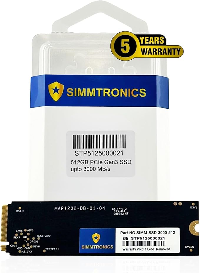 Simmtronics PCIe 3.0 NVMe M.2 SSD - 512GB | Up to 3500MB/s Read, 3000MB/s Write | DRAM Cache for Gaming, Content Creation & Productivity | Reliable 3D TLC NAND, 5-Year Warranty