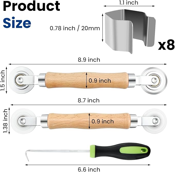 ZIUZI 4 in 1 Screen Repair Kit, Screen Roller Tool Kit Inlcuded Metal/Nylon Screen Roller Tool, Spline Removal Hook and Screen Clips, Screen Repair Tool for Installing Door Window Mesh