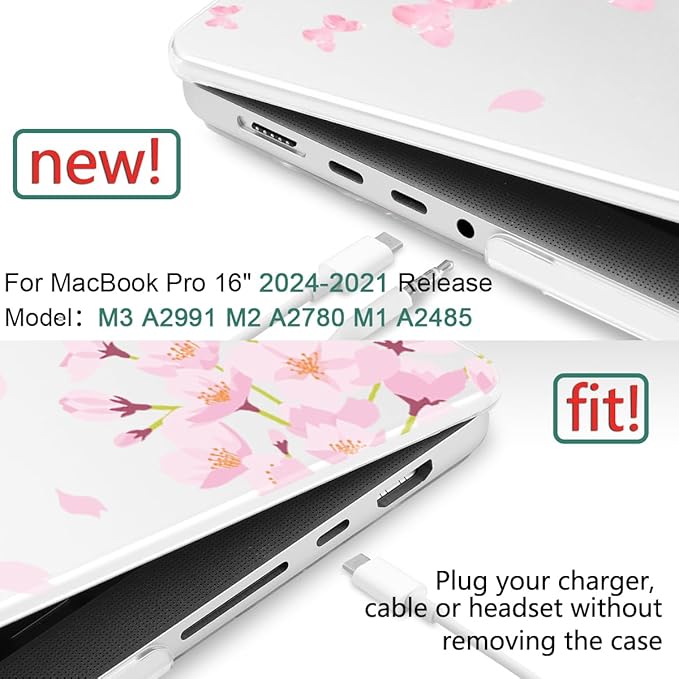 DONGKE Compatible with MacBook Pro 16 Inch Case (2026-2021 Release, M5 M4 M3 M2 M1 Pro/Max Chip), Plastic Hard Shell Cover with Keyboard Cover & Screen Protector for MacBook Pro 16", Flower Blossoms