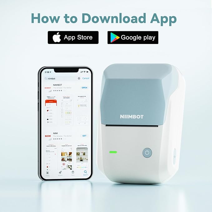 NIIMBOT B1 Label Maker Machine, Thermal Label Printer Easy to Use for Office, Home, Business, Came with 1 Roll White Label(Light Blue)