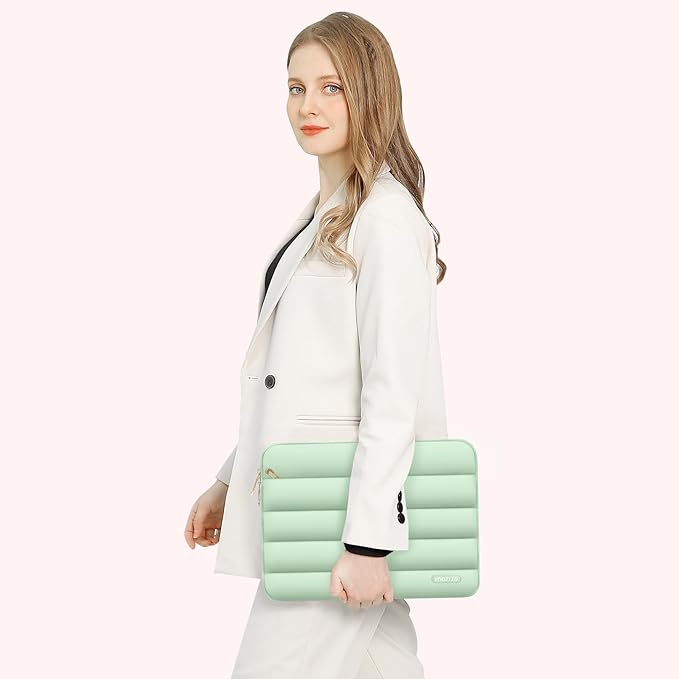 MOSISO Laptop Case 13.3 inch,13-13.3 inch Puffy Laptop Sleeve Compatible with MacBook Neo/Air 13.6 M5 M4 M3 M2 M1/Pro 13/14,HP Dell ASUS Lenovo,Polyester Horizontal Bag with Small Case, Mint Green